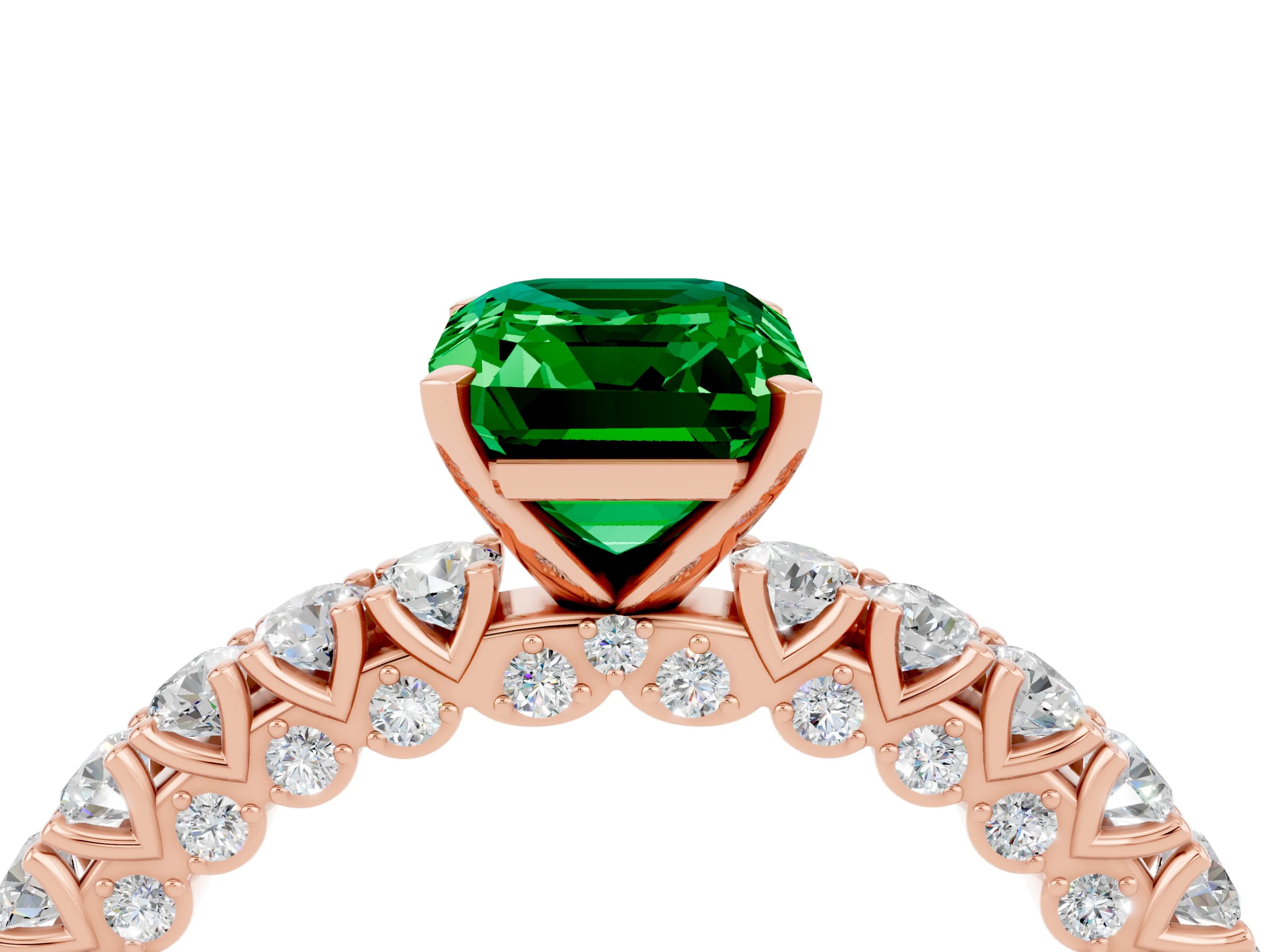 Rose gold Emerald Cut Diamond Pavé Band Solitaire Ring with Prong Setting_4