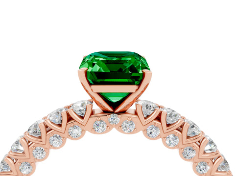 Rose gold Emerald Cut Diamond Pavé Band Solitaire Ring with Prong Setting_4