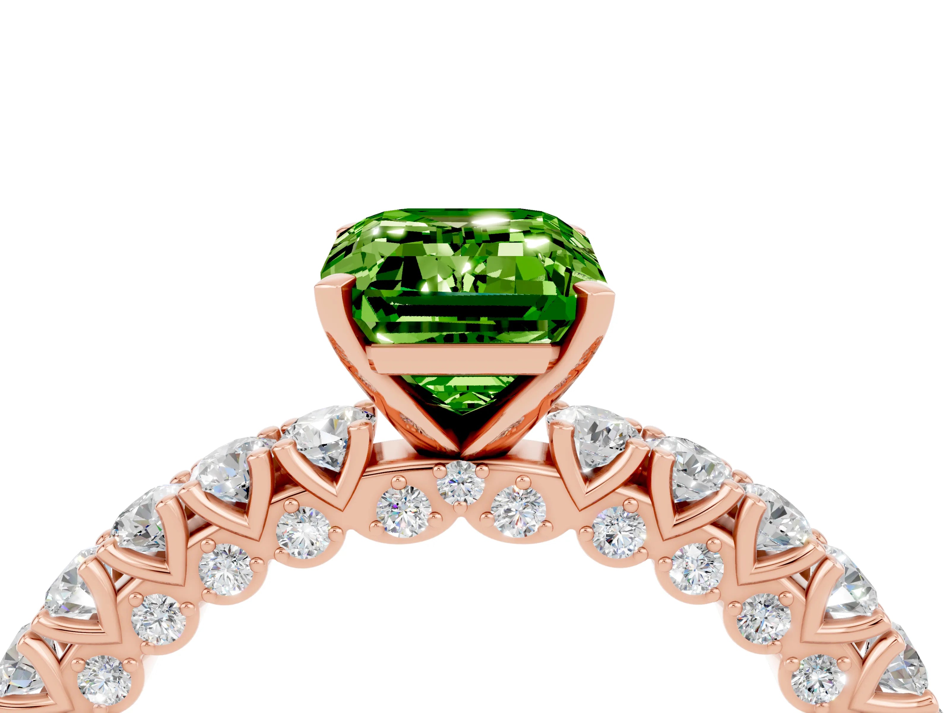 Rose gold Emerald Cut Diamond Pavé Band Solitaire Ring with Prong Setting_4