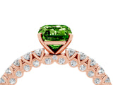 Rose gold Emerald Cut Diamond Pavé Band Solitaire Ring with Prong Setting_4