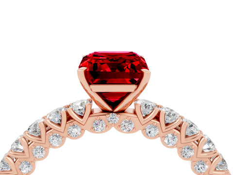 Rose gold Emerald Cut Diamond Pavé Band Solitaire Ring with Prong Setting_4