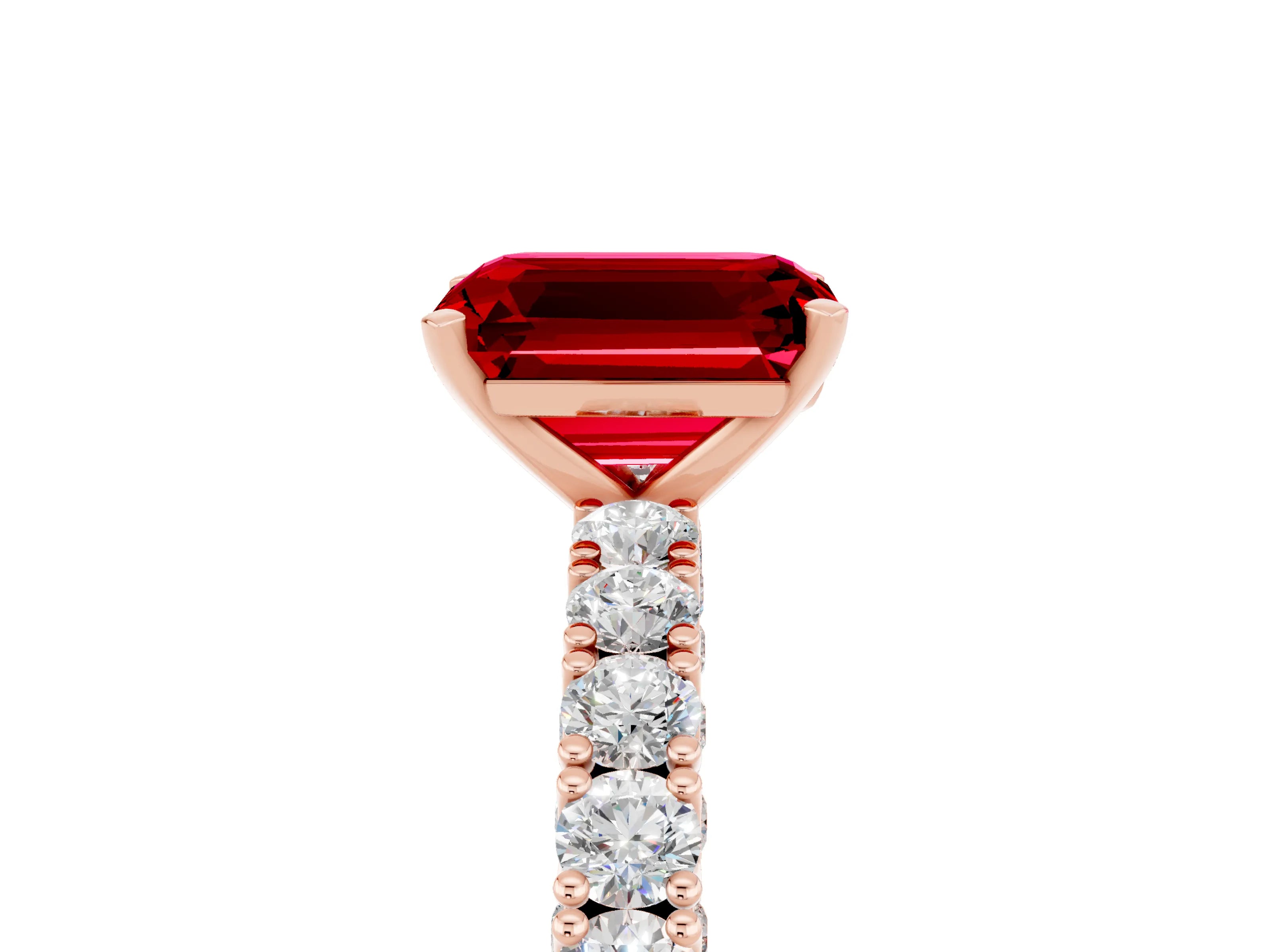 Rose gold Emerald Cut Diamond Pavé Band Solitaire Ring with Prong Setting_5