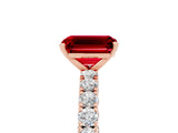 Rose gold Emerald Cut Diamond Pavé Band Solitaire Ring with Prong Setting_5