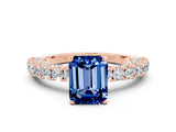 Rose gold Emerald Cut Diamond Pavé Band Solitaire Ring with Prong Setting
