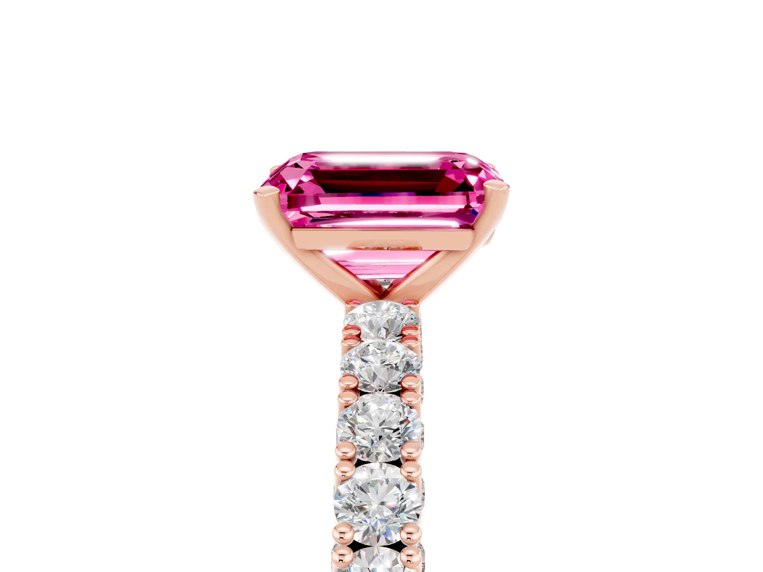 Rose gold Emerald Cut Diamond Pavé Band Solitaire Ring with Prong Setting_5