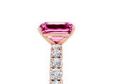 Rose gold Emerald Cut Diamond Pavé Band Solitaire Ring with Prong Setting_5