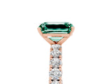 Rose gold Emerald Cut Diamond Pavé Band Solitaire Ring with Prong Setting_5