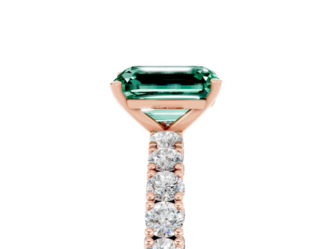 Rose gold Emerald Cut Diamond Pavé Band Solitaire Ring with Prong Setting_5