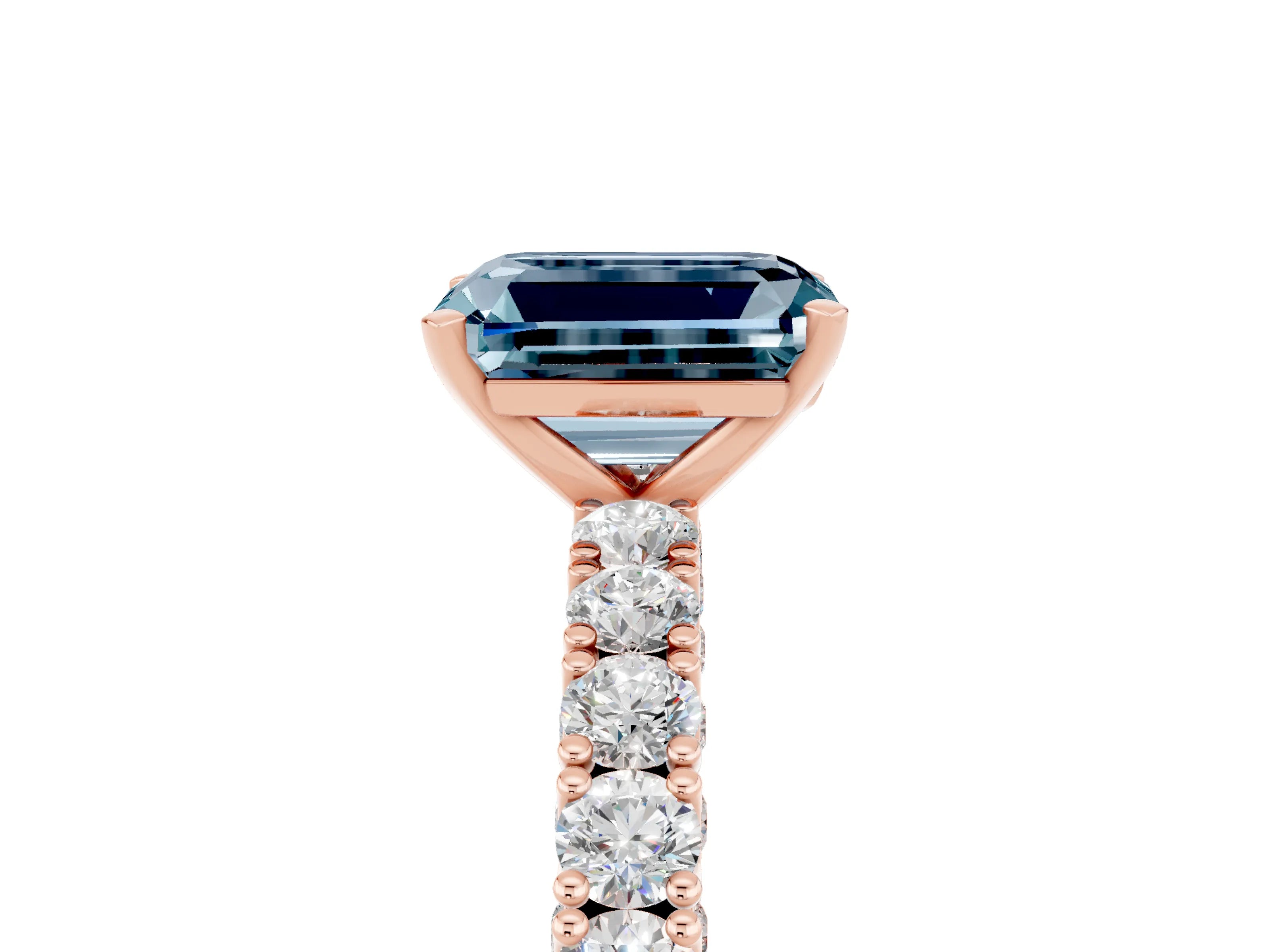 Rose gold Emerald Cut Diamond Pavé Band Solitaire Ring with Prong Setting_5