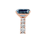 Rose gold Emerald Cut Diamond Pavé Band Solitaire Ring with Prong Setting_5