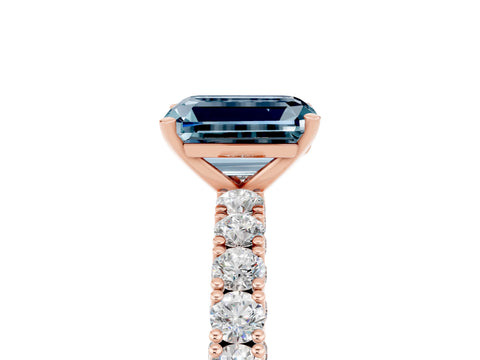 Rose gold Emerald Cut Diamond Pavé Band Solitaire Ring with Prong Setting_5