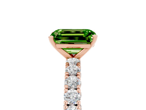 Rose gold Emerald Cut Diamond Pavé Band Solitaire Ring with Prong Setting_5