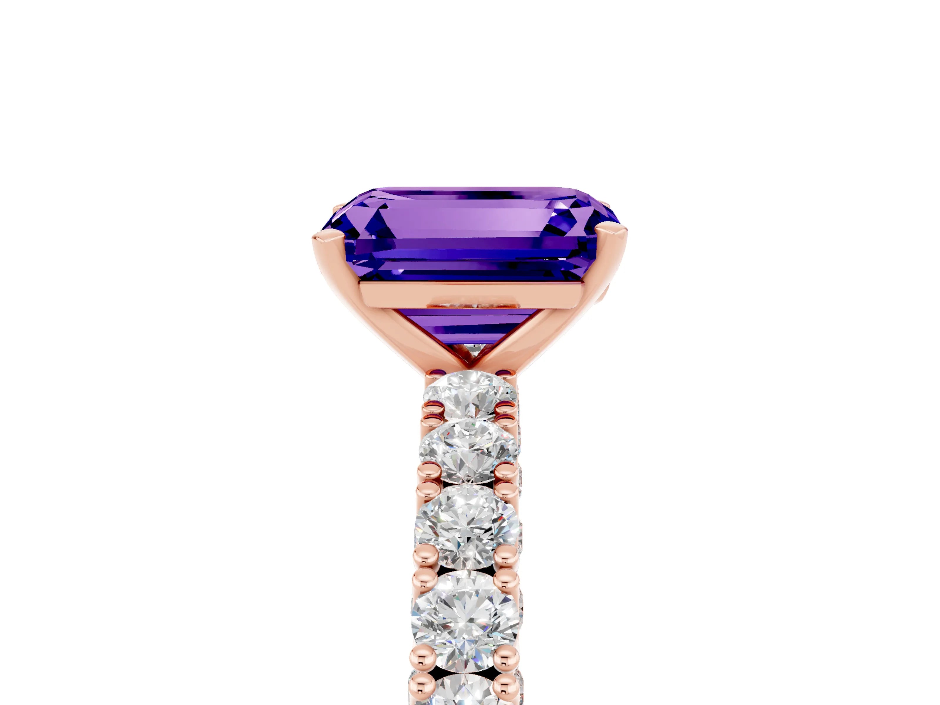 Rose gold Emerald Cut Diamond Pavé Band Solitaire Ring with Prong Setting_5