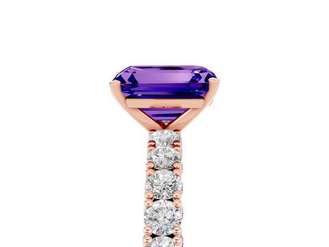 Rose gold Emerald Cut Diamond Pavé Band Solitaire Ring with Prong Setting_5