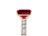 Rose gold Emerald Cut Diamond Pavé Band Solitaire Ring with Prong Setting_5