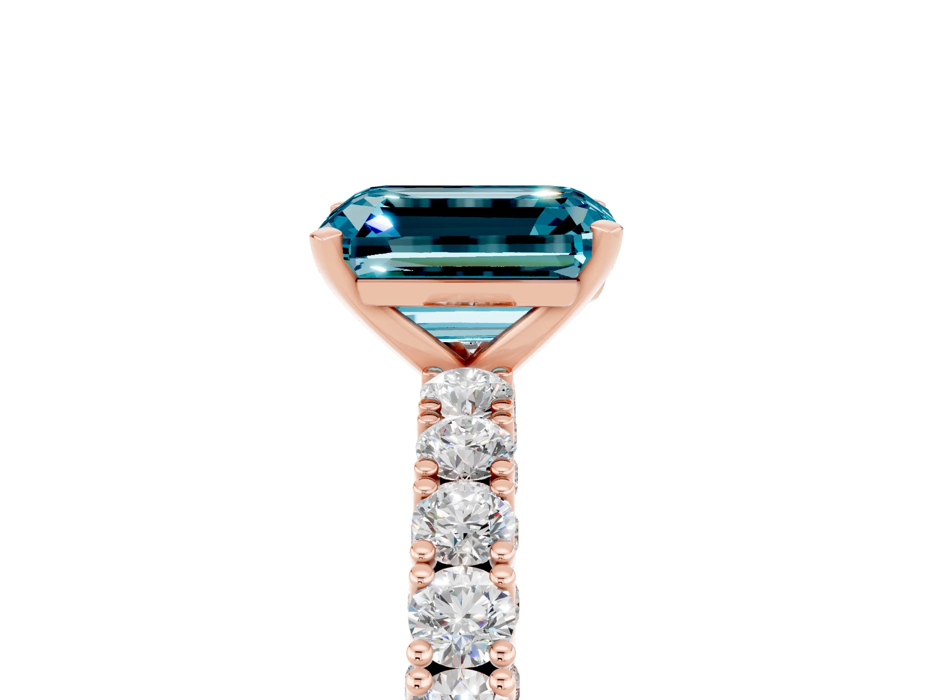 Rose gold Emerald Cut Diamond Pavé Band Solitaire Ring with Prong Setting_5