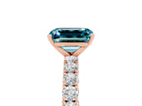 Rose gold Emerald Cut Diamond Pavé Band Solitaire Ring with Prong Setting_5