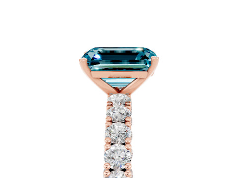 Rose gold Emerald Cut Diamond Pavé Band Solitaire Ring with Prong Setting_5