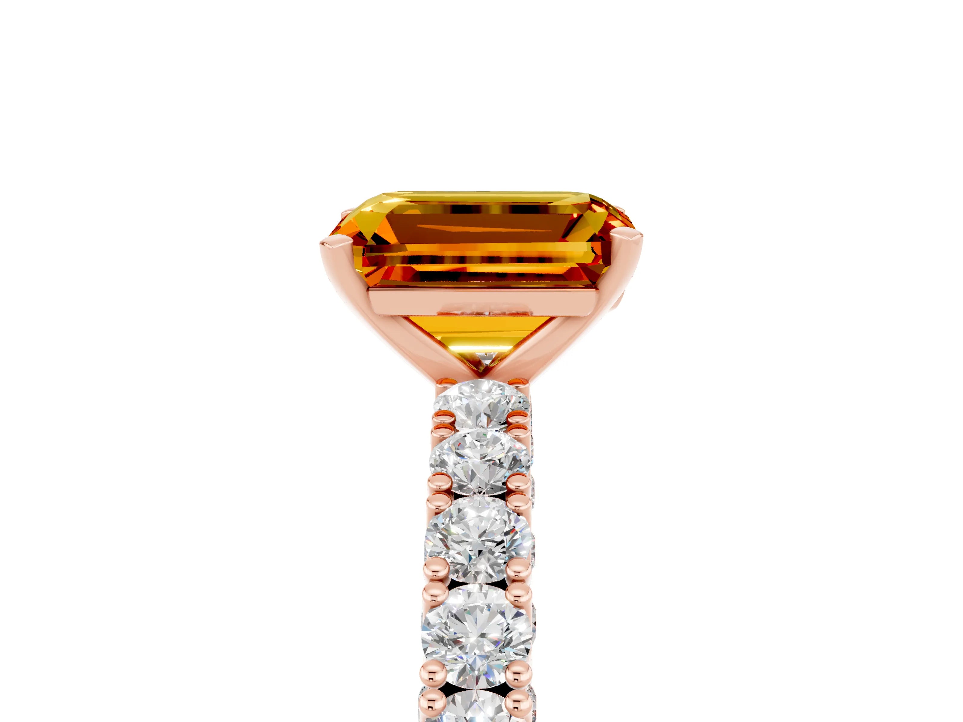Rose gold Emerald Cut Diamond Pavé Band Solitaire Ring with Prong Setting_5
