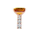 Rose gold Emerald Cut Diamond Pavé Band Solitaire Ring with Prong Setting_5