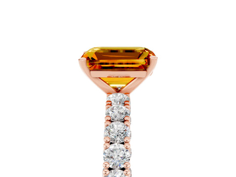 Rose gold Emerald Cut Diamond Pavé Band Solitaire Ring with Prong Setting_5