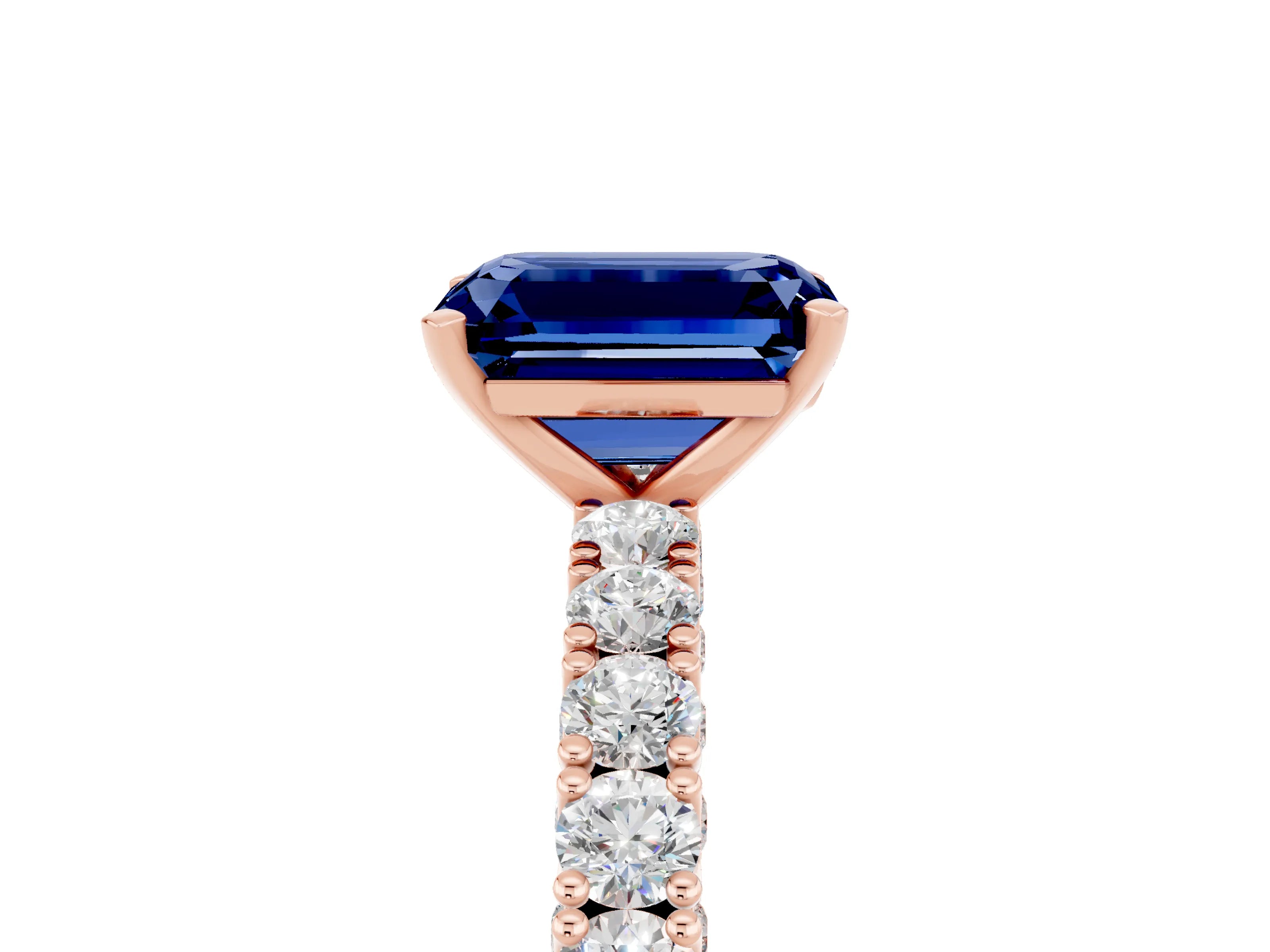 Rose gold Emerald Cut Diamond Pavé Band Solitaire Ring with Prong Setting_5