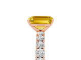 Rose gold Emerald Cut Diamond Pavé Band Solitaire Ring with Prong Setting_5