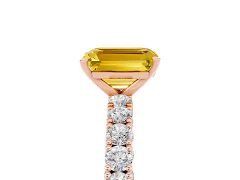 Rose gold Emerald Cut Diamond Pavé Band Solitaire Ring with Prong Setting_5