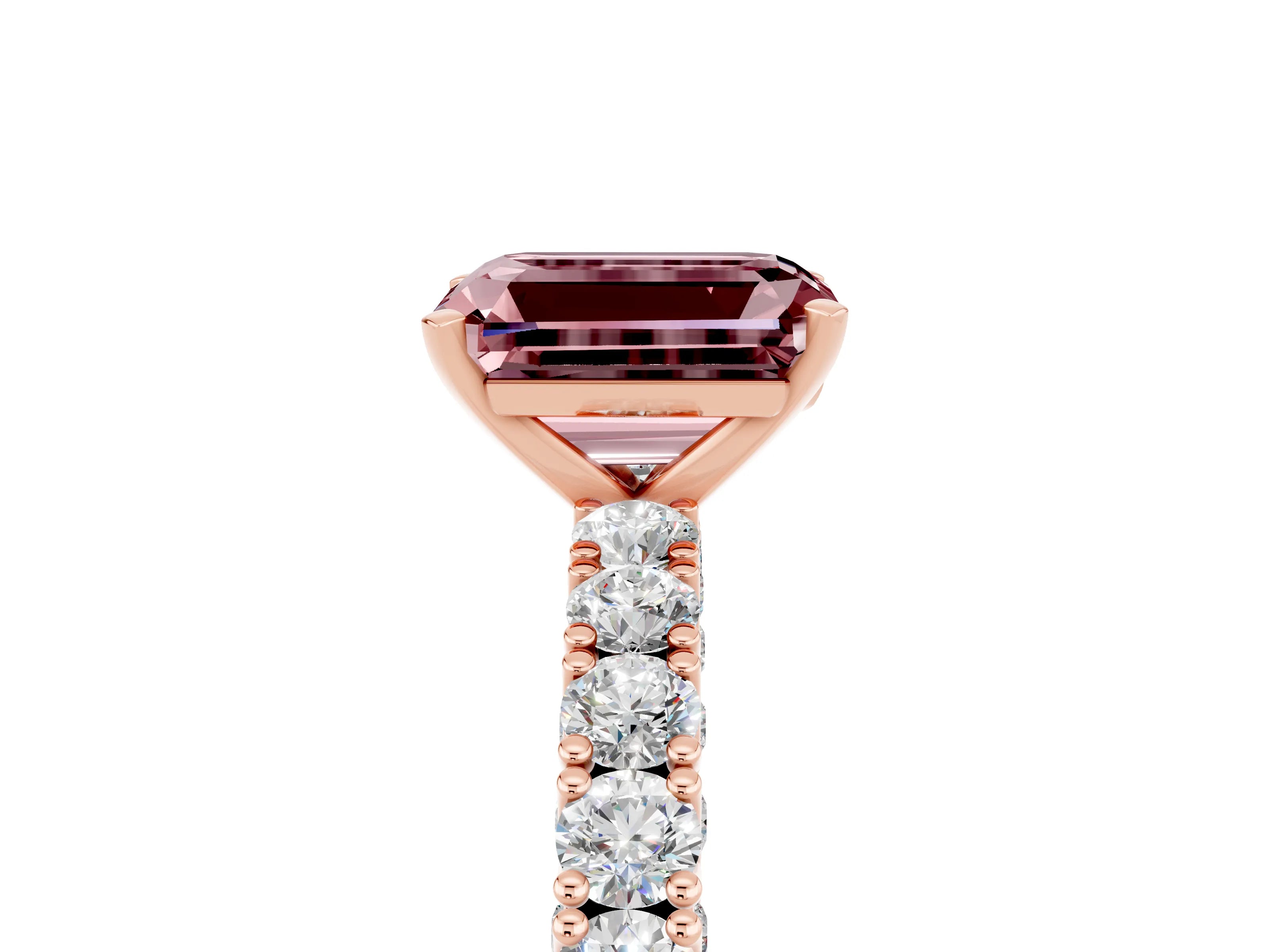 Rose gold Emerald Cut Diamond Pavé Band Solitaire Ring with Prong Setting_5
