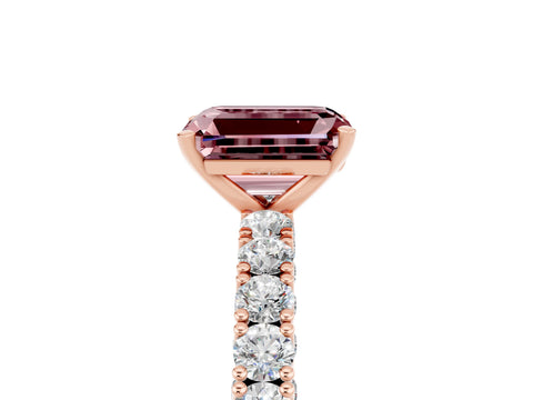 Rose gold Emerald Cut Diamond Pavé Band Solitaire Ring with Prong Setting_5