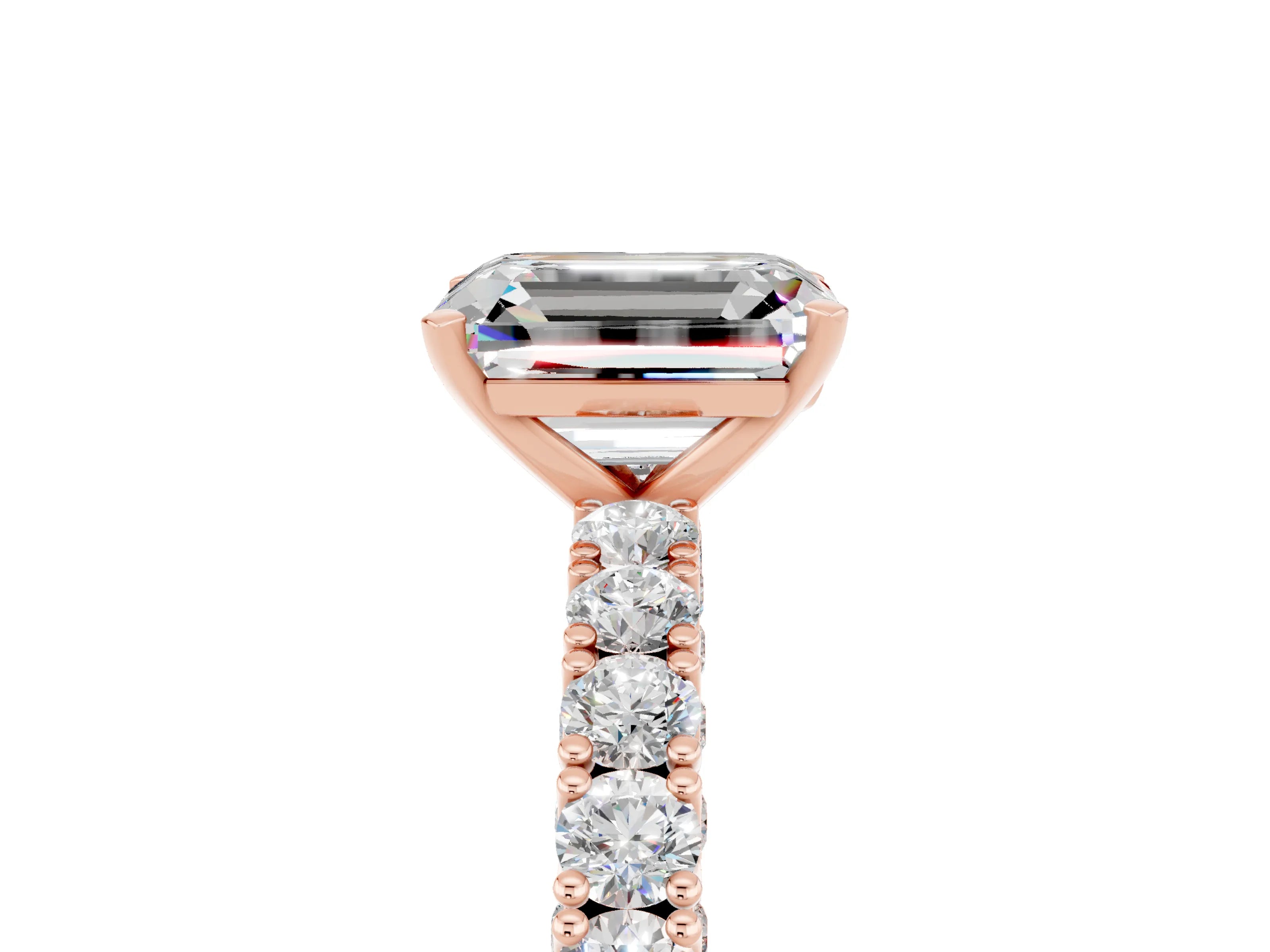 Rose gold Emerald Cut Diamond Pavé Band Solitaire Ring with Prong Setting_5