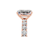 Rose gold Emerald Cut Diamond Pavé Band Solitaire Ring with Prong Setting_5