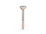 Rose gold Emerald Cut Diamond Pavé Band Solitaire Ring with Prong Setting_78