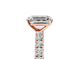 Rose gold Emerald Cut Diamond Pavé Band Solitaire Ring with Prong Setting_81