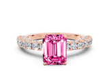 Rose gold Emerald Cut Diamond Pavé Band Solitaire Ring with Prong Setting