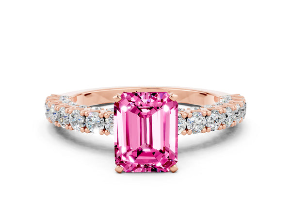 Rose gold Emerald Cut Diamond Pavé Band Solitaire Ring with Prong Setting