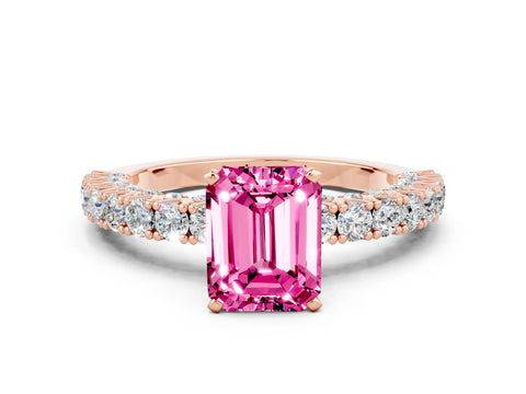 Rose gold Emerald Cut Diamond Pavé Band Solitaire Ring with Prong Setting