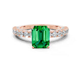 Rose gold Emerald Cut Diamond Pavé Band Solitaire Ring with Prong Setting