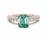 Rose gold Emerald Cut Diamond Pavé Band Solitaire Ring with Prong Setting