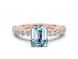 Rose gold Emerald Cut Diamond Pavé Band Solitaire Ring with Prong Setting