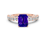 Rose gold Emerald Cut Diamond Pavé Band Solitaire Ring with Prong Setting