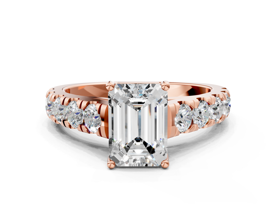 Rose gold Emerald Cut Diamond Pavé Band Solitaire with Four-Prong Setting_24