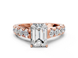 Rose gold Emerald Cut Diamond Pavé Band Solitaire with Four-Prong Setting_24
