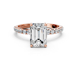 Rose gold Emerald Cut Diamond Pavé Band Solitaire with Four-Prong Setting_3