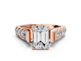 Rose gold Emerald Cut Diamond Pavé Band Solitaire with Four-Prong Setting_33