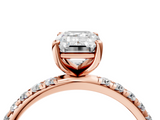 Rose gold Emerald Cut Diamond Pavé Band Solitaire with Four-Prong Setting_7
