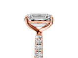 Rose gold Emerald Cut Diamond Pavé Band Solitaire with Four-Prong Setting_8