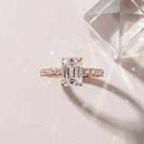 Rose gold Emerald Cut Diamond Pavé Band with Four-Prong Setting_15
