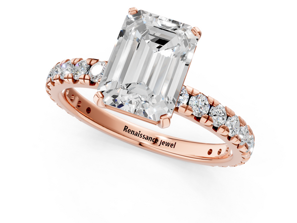 Rose gold Emerald Cut Diamond Pavé Band with Four-Prong Setting