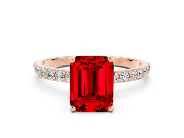 Rose gold Emerald Cut Diamond Pavé Band with Six-Prong Setting